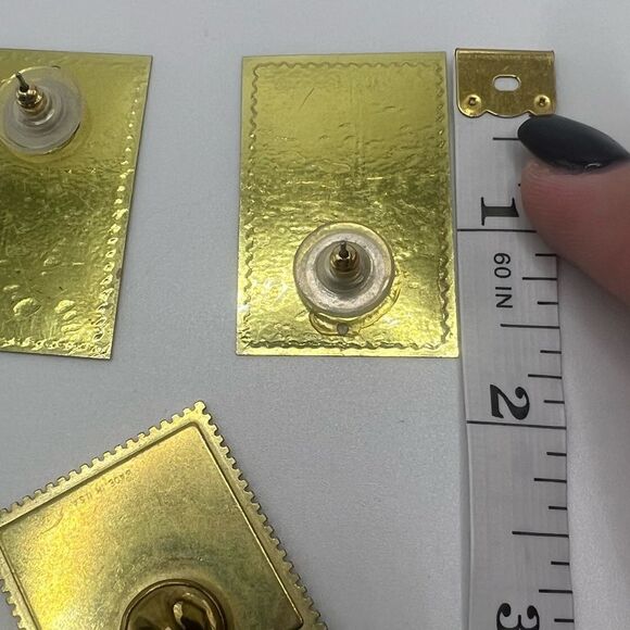 American Flag Stamp Earrings and Teddy Bear Stamp Brooch - Picture 6 of 7